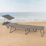 Color Baby Tumbona plegable avec parasol textilene gris Aktive, chaise longue pliante avec capote, dimensions 193 x 53 x 30/75 cm