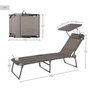 Color Baby Tumbona plegable avec parasol textilene gris Aktive, chaise longue pliante avec capote, dimensions 193 x 53 x 30/75 cm