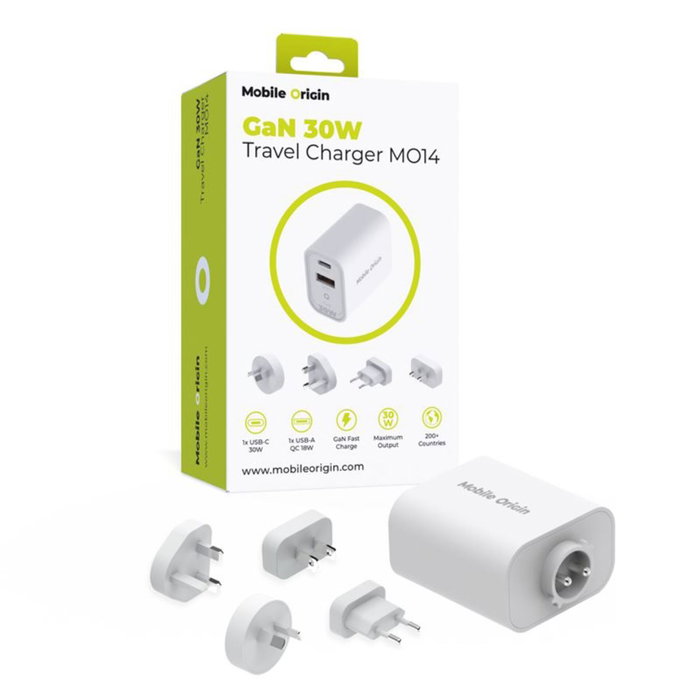 Mobile Origin Chargeur de Voyage GaN 30W MO14 avec adaptateurs EU/USA/UK/AUS Mobile Origin Chargeur de Voyage GaN 30W MO14 avec adaptateurs EU/USA/UK/AUS