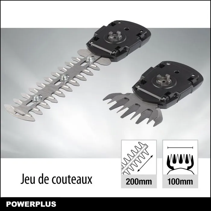 Powerplus CISAILLE À GAZON ET SCULPTE-HAIE SUR BATTERIE 7.2 V POWXG2033 - Largeur coupe 100 mm, Lame taille-haie 180 mm, Vitesse 1200 min-1