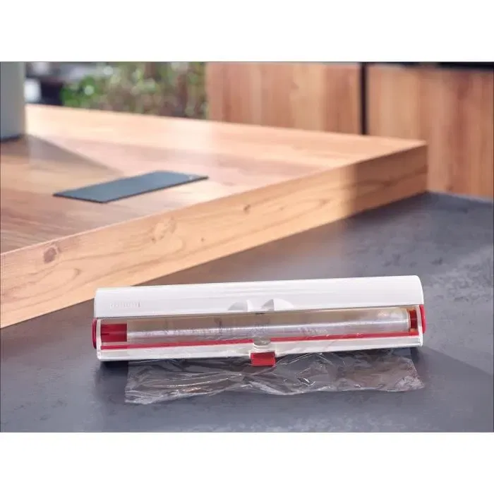 Leifheit - Dérouleur coupe-film Perfect Cut 23051, pour film alimentaire et papier aluminium jusqu'à 33 cm, coupe nette et précise, facile à utiliser, blanc