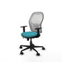 Chaise Jorquera Synchrone/Traslack tissu Turquoise Maille Blanc Base en nylon noir Accoudoir 1D Sans appui-tête Roulettes 65mm nylon