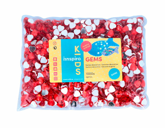 Innspiro Gemas decorativas acrylicas corazón rojo 10x10mm, 1000u. approx.