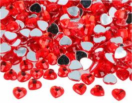 Innspiro Gemas decorativas acrylicas corazón rojo 10x10mm, 1000u. approx.