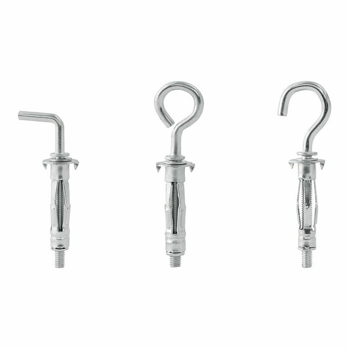 Rapid Lot de 12 Chevilles à Expansion Métal pour Cloison Plâtre 3-13mm avec Vis Crochet Mural, Gond et Piton, Charge Max 25 kg