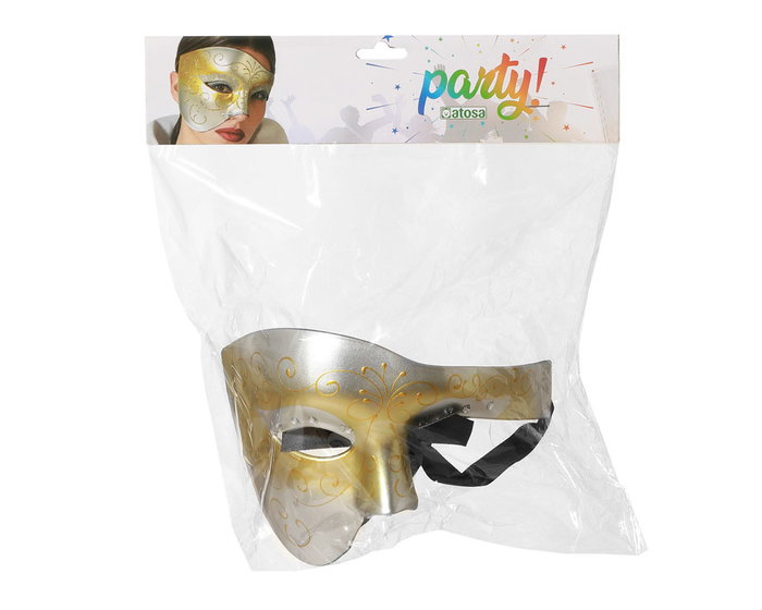 Venecia Masque vénitien pour femme adulte, masque noble Baroque en argenté avec doré et détails dentelle noire