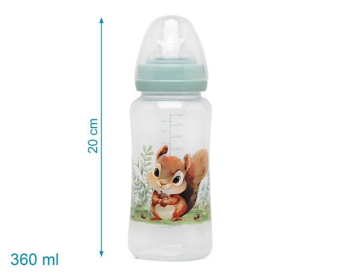 KioKids Biberon Anticolique 360 mL avec Systeme Ventilation - Collection Honey Design Sauvage (Sage) - Tetine en Silicone sans BPA - Recommande +6 Mois