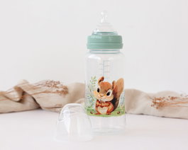 KioKids Biberon Anticolique 360 mL avec Systeme Ventilation - Collection Honey Design Sauvage (Sage) - Tetine en Silicone sans BPA - Recommande +6 Mois