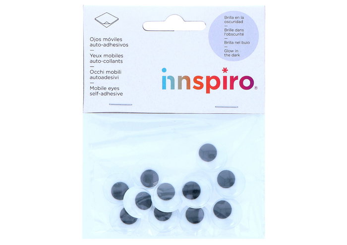 Innspiro Yeux mobiles phosphorescents autoadhésifs 18 mm, 12 unités