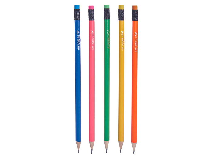 Pincello Set de 5 crayons fluo avec gomme et dimensions 8 x 24.5 x 0.5 cm (Set de 48)