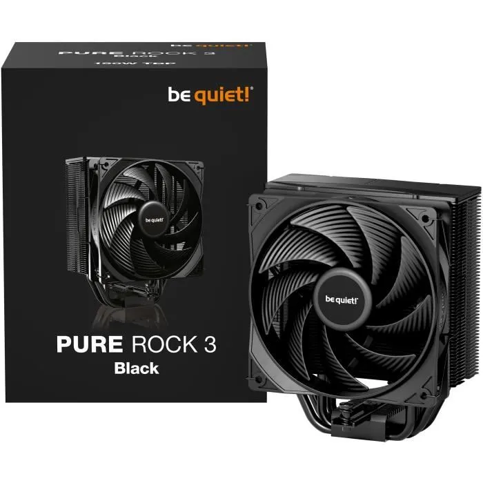 be quiet! Pure Rock 3 BK039 Ventirad CPU Noir avec ventilateur Pure Wings 3 120 mm PWM, 4 caloducs HDT, design compact et haut refroidissement pour processeurs AMD Ryzen/Intel