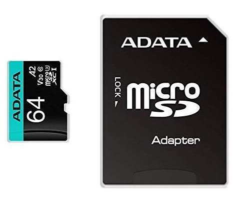 Adata AUSDX64GUI3V30SA2 Carte mémoire Micro SDXC 64Go UHS-I U3 Classe 10 + adaptateur