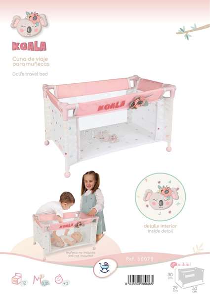 Decuevas Lit Bébé de Voyage Koala Rose pour Poupées jusqu'à 46 cm Decuevas Lit Bébé de Voyage Koala Rose pour Poupées jusqu'à 46 cm