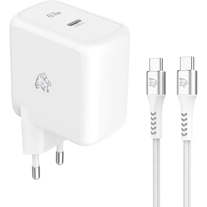 Tiger Lite Chargeur secteur LITE PACK GaN 67W avec câble USB-C 2 m - Blanc Tiger Lite Chargeur secteur LITE PACK GaN 67W avec câble USB-C 2 m - Blanc
