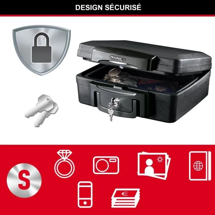 Master Lock H0100EURHRO Coffre-fort ignifuge et étanche avec clé, 4.9 L (15.6 x 36.2 x 33 cm) - Protection contre le feu et les inondations