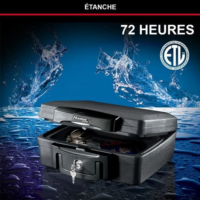 Master Lock H0100EURHRO Coffre-fort ignifuge et étanche avec clé, 4.9 L (15.6 x 36.2 x 33 cm) - Protection contre le feu et les inondations