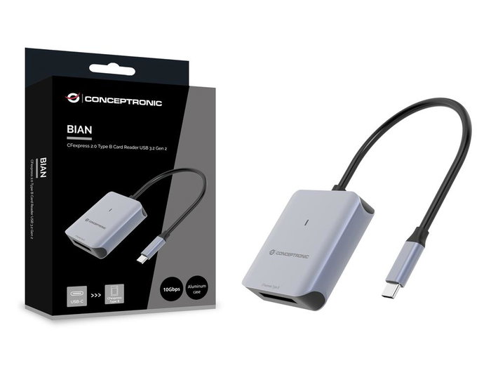 Conceptronic BIAN08G Lecteur de cartes USB-C 3.2 Gen 2, Gris, 2 To