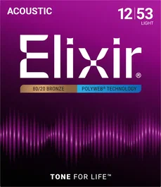 ELIXIR Jeu de cordes acoustique Polyweb 80/20 Bronze Light 12-53