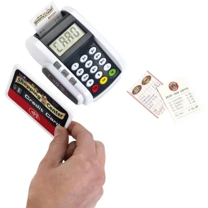 KLEIN Terminal de paiement électronique jouet 9333 avec carte bancaire, tickets de caisse, sans contact, sons et lumières