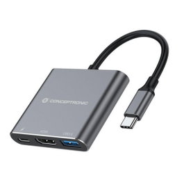 Conceptronic Hub USB-C 3-en-1 Adaptateur Multiport HDMI 4K 30Hz USB 3.0 PD 100W Aluminium 25cm pour MacBook Smartphone