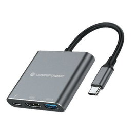 Conceptronic Hub USB-C 3-en-1 avec HDMI 4K, USB 3.0 et PD 100W Gris