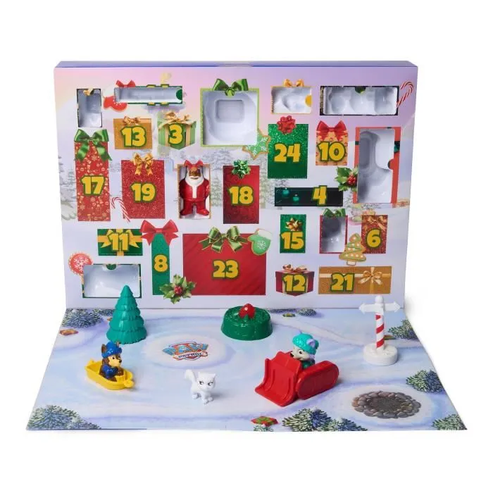 Spin Master - Calendrier de l'Avent La Pat' Patrouille - 24 Surprises - 12 Figurines, 8 Mini Véhicules et 4 Accessoires - À Partir de 3 Ans