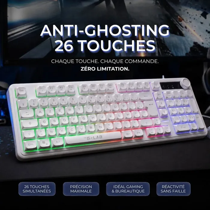 The G-Lab KEYZ CAESIUM EX - Clavier gamer membrane Rainbow - Blanc