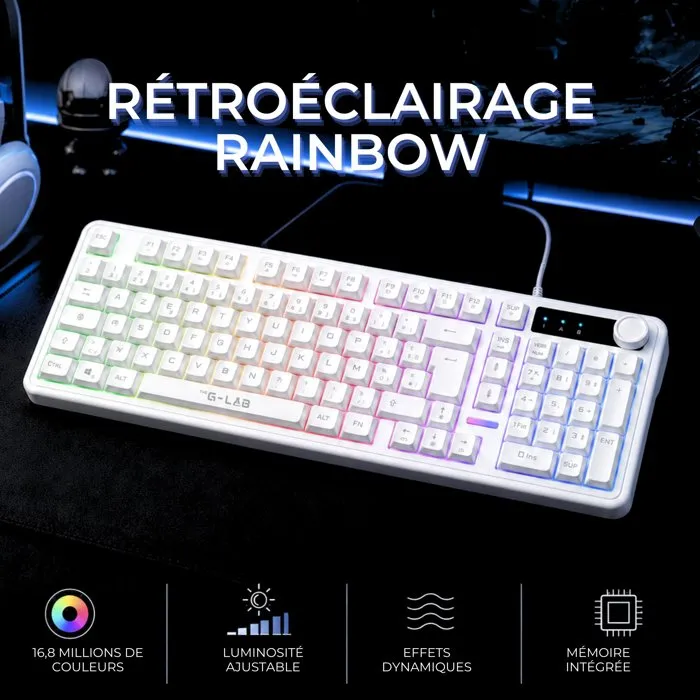 The G-Lab KEYZ CAESIUM EX - Clavier gamer membrane Rainbow - Blanc