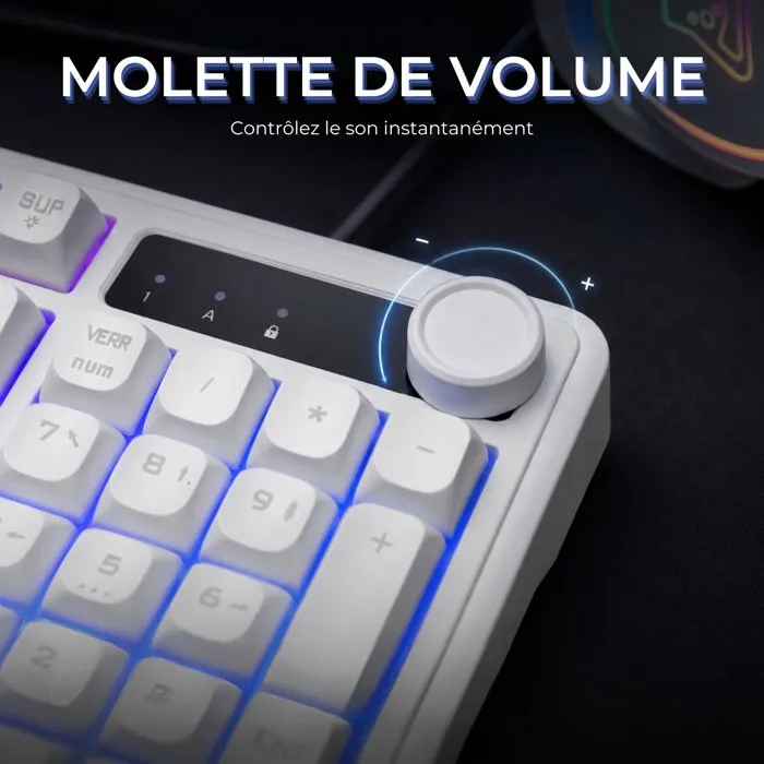 The G-Lab KEYZ CAESIUM EX - Clavier gamer membrane Rainbow - Blanc