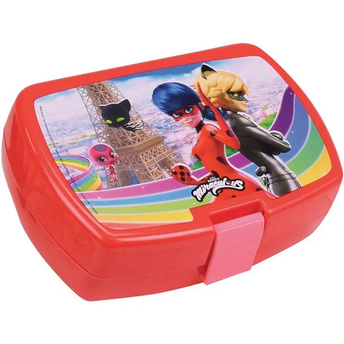 Fun House - LOT VAISSELLE MIRACULOUS LADYBUG - 7 pièces : Verre, Assiette creuse Ø16 cm, Assiette plate Ø22 cm, Couverts, Gourde 350 ml, Mug, Boîte goûter