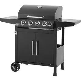 Cookingbox Barbecue à gaz Paarl - 4 brûleurs + 1 latéral, surface 60x42 cm, grille maintien au chaud, acier, chariot avec rangement et roues