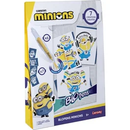 LANSAY Blopens Minions - Kit de création de dessins avec effet aérographe - Inclut des pochoirs réutilisables et des bouchons lavables - Dès 5 ans