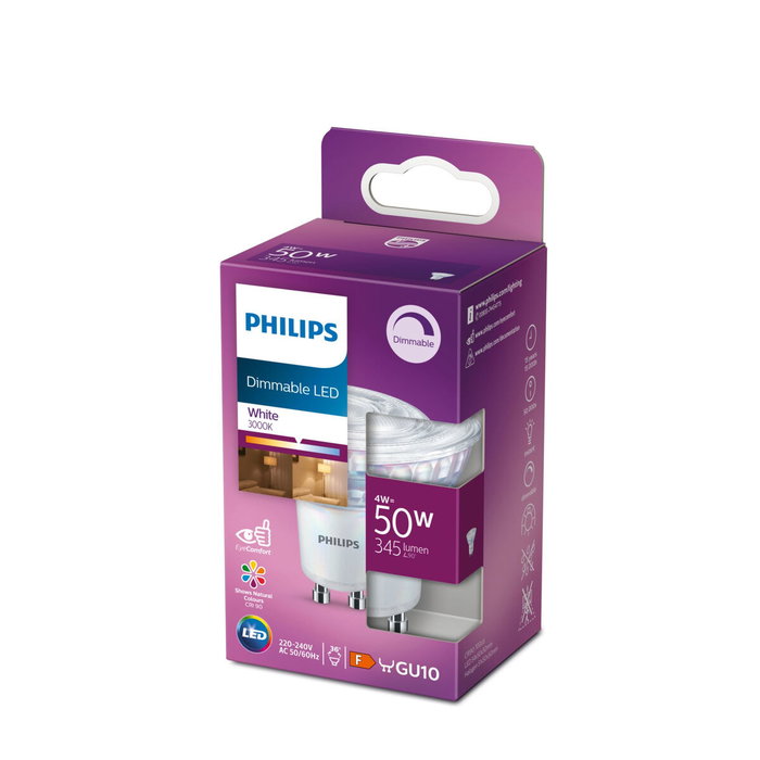 Philips Ampoule LED Équivalente 50W GU10 Blanc Chaud, Dimmable Philips Ampoule LED Équivalente 50W GU10 Blanc Chaud, Dimmable