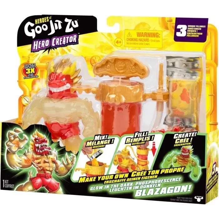 Heroes Of Goo Jit Zu Figurine Creator Rayon-X Blazagon 11 cm - Figurine Élastique avec Pompe et Ingrédients, Jouet pour Enfants à partir de 4 ans