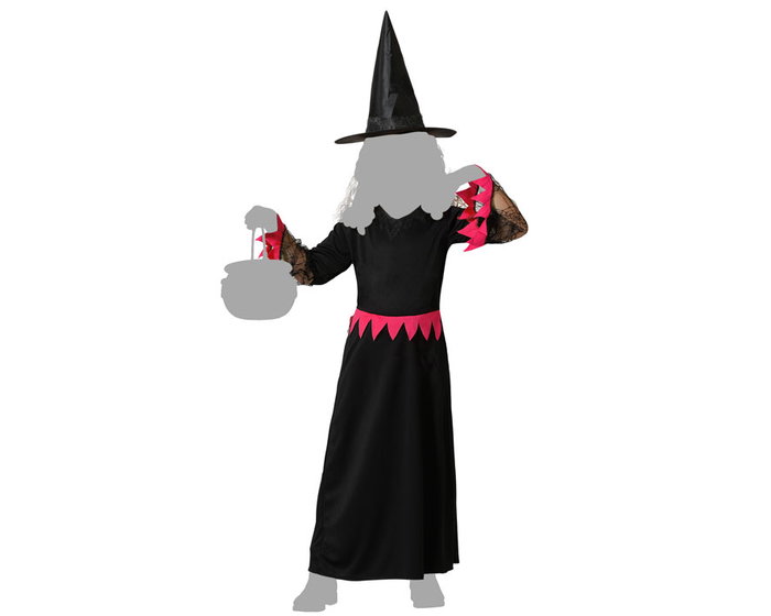 Disfraz - Costume de Sorcière pour Enfant - Robe Longue Rose et Noir avec Chapeau - 10-12 Ans - Halloween Disfraz - Costume de Sorcière pour Enfant - Robe Longue Rose et Noir avec Chapeau - 10-12 Ans - Halloween