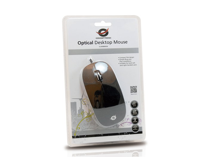 Conceptronic Souris Optique USB CLLM3BDESK, Ambidextre, 3 Boutons, 800 DPI - Noir et Gris Conceptronic Souris Optique USB CLLM3BDESK, Ambidextre, 3 Boutons, 800 DPI - Noir et Gris
