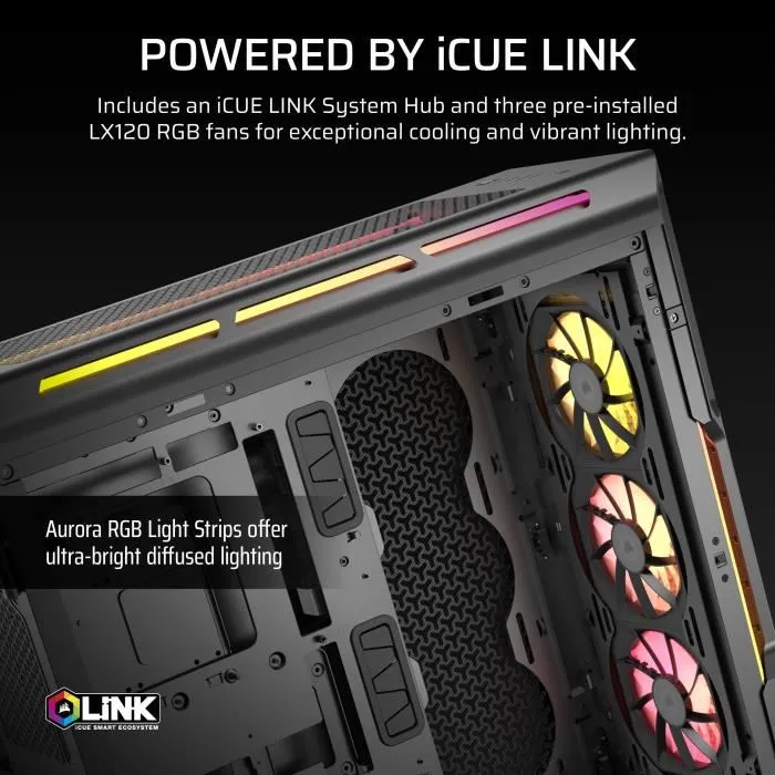 Corsair Boîtier PC 5000T LX RGB - Moyen Tour Noir - iCUE LINK - Ventilateurs et éclairage Aurora RGB inclus Corsair Boîtier PC 5000T LX RGB - Moyen Tour Noir - iCUE LINK - Ventilateurs et éclairage Aurora RGB inclus