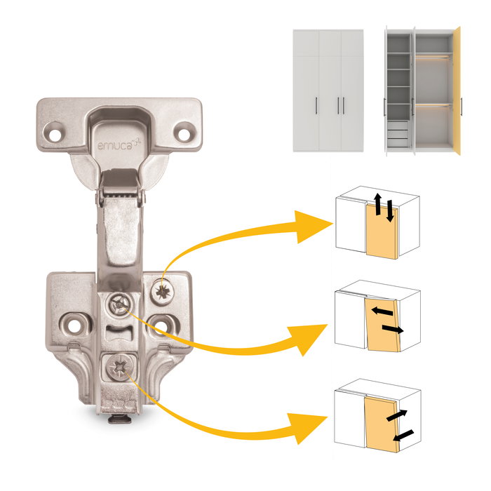 Emuca Lot de 20 charnières super coudées X92 avec fermeture amortie et embases à visser, Hauteur 0, Acier, Nickelé