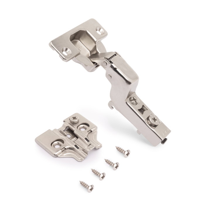 Emuca Lot de 20 charnières super coudées X92 avec fermeture amortie et embases à visser, Hauteur 0, Acier, Nickelé