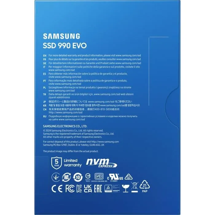 Samsung SSD Interne 990 EVO 2 To NVMe M.2 PCIe 4.0 x4 5000 Mo/s MZ-V9E2T0BW
