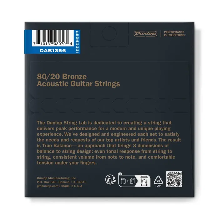 Dunlop Jeu de Cordes Acoustiques Bronze 80/20 Medium 13-56 Dunlop Jeu de Cordes Acoustiques Bronze 80/20 Medium 13-56