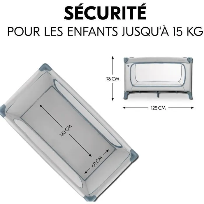 Hauck Lit de voyage Dream 'N Play Plus 60 x 120 cm - Dès la naissance - Pliable - Bleu poussiéreux - Avec ouverture latérale et ventilation en filet