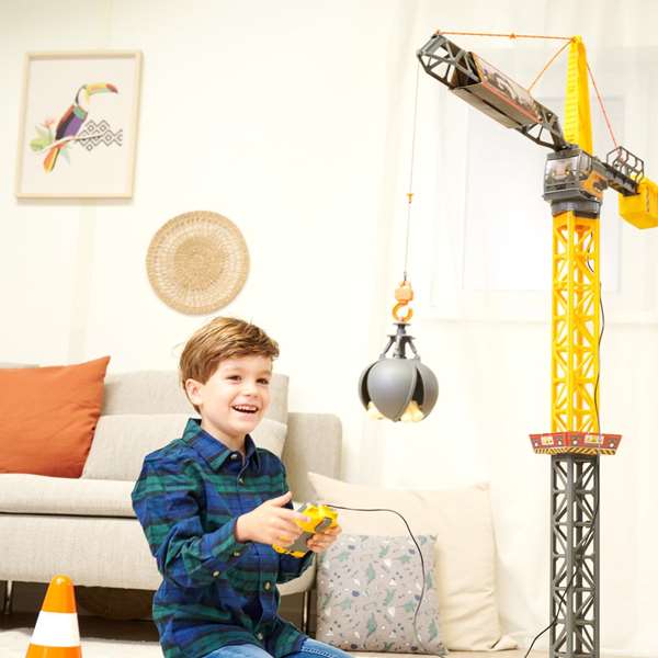 Smoby Mighty Crane Grue Radiocommandée 110 cm avec Rotation à 360°, pour Enfants dès 3 ans, Montage Requis, Fonctionne sur Piles