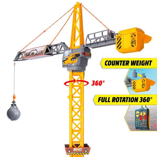 Smoby Mighty Crane Grue Radiocommandée 110 cm avec Rotation à 360°, pour Enfants dès 3 ans, Montage Requis, Fonctionne sur Piles