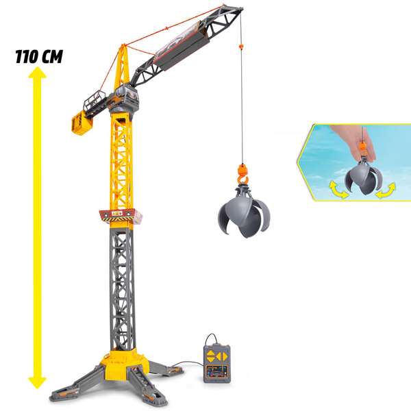 Smoby Mighty Crane Grue Radiocommandée 110 cm avec Rotation à 360°, pour Enfants dès 3 ans, Montage Requis, Fonctionne sur Piles