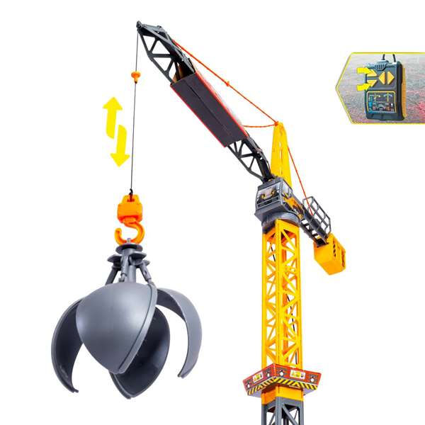 Smoby Mighty Crane Grue Radiocommandée 110 cm avec Rotation à 360°, pour Enfants dès 3 ans, Montage Requis, Fonctionne sur Piles