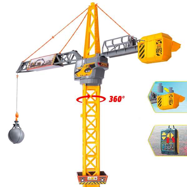 Smoby Mighty Crane Grue Radiocommandée 110 cm avec Rotation à 360°, pour Enfants dès 3 ans, Montage Requis, Fonctionne sur Piles