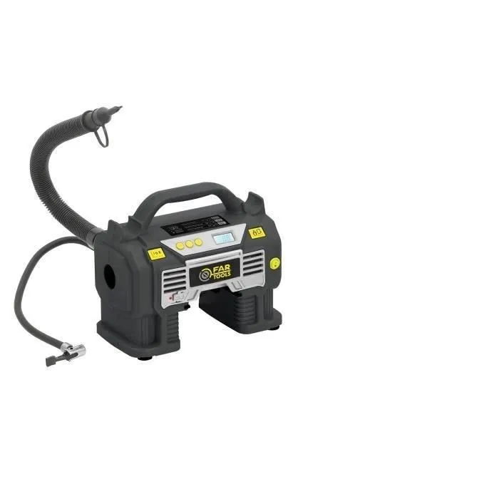Fartools - Gonfleur compresseur 18V - 1100KPA / 11Bar - Écran digital avec indicateur de pression - Livré avec buses de gonflage et chargeur allume-cigare