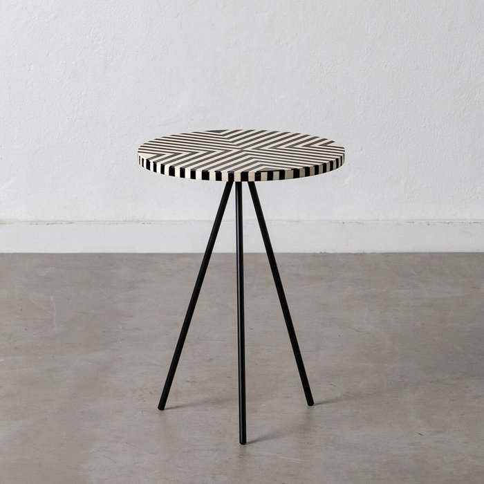 BigBuy Home Table d'appoint Blanc Noir Ronde