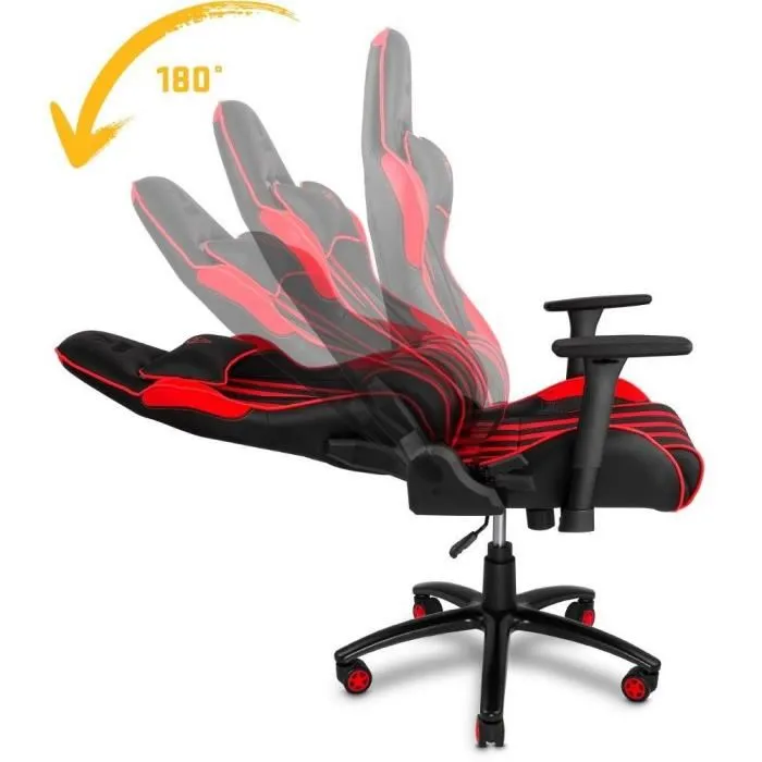 YENKEE Chaise Gaming SABOTAGE YGC 100RD Rouge - Réglable en Hauteur, Pivotante, Cuir PU, Charge 150 kg, Confort Jeu